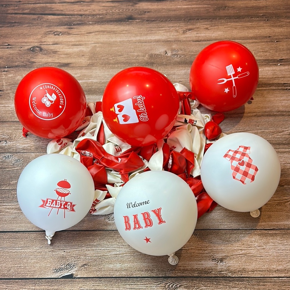 Red and White Baby Shower Balloons - BabyQ - BBQ theme - Approx 100 balloons